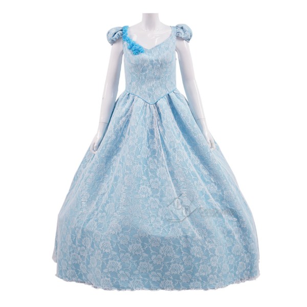 Cosdaddy Once Upon a Time Cinderella Cosplay Blue Flower Long Dress Costume