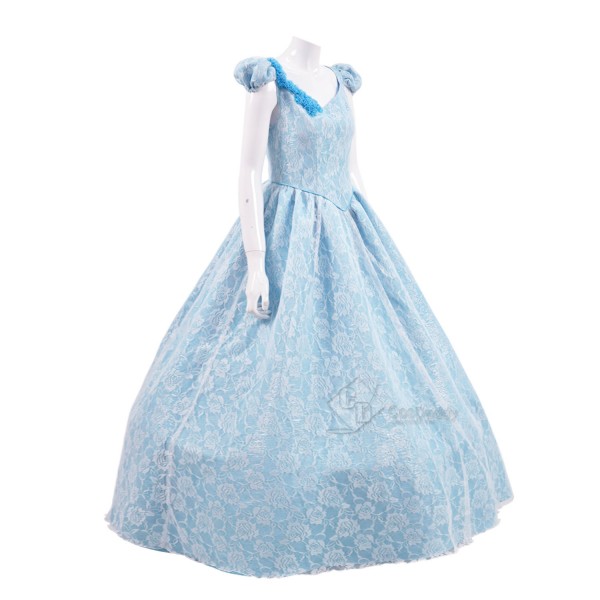 Cosdaddy Once Upon a Time Cinderella Cosplay Blue Flower Long Dress Costume