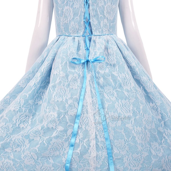 Cosdaddy Once Upon a Time Cinderella Cosplay Blue Flower Long Dress Costume