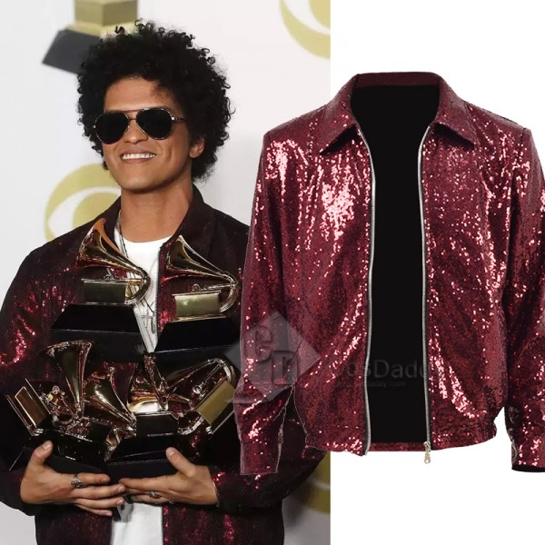 Bruno Mars Red Sequins Jacket Stage Costume for Show Cosplay Costume