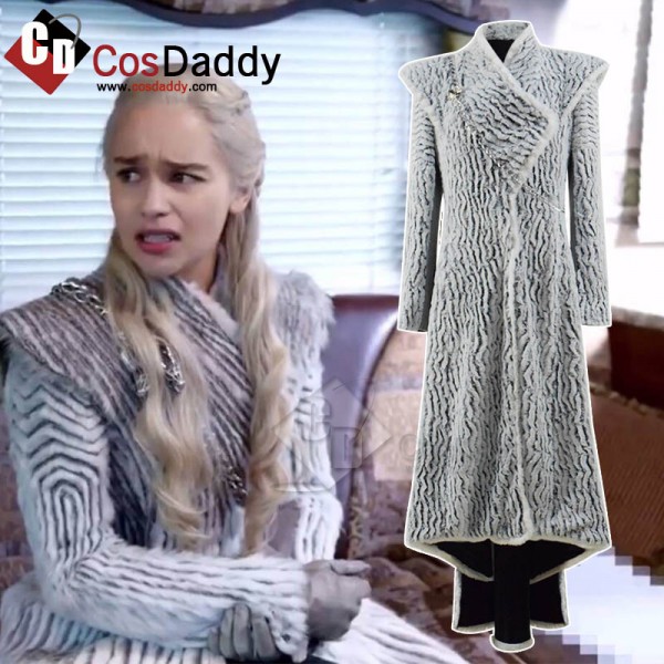 Game of Thrones Season 7 Daenerys Targaryen Winter Snow Dress White Gown Cosplay Costume