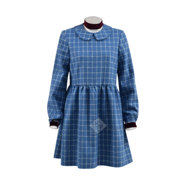 Orphan Esther Cosplay Costume Blue Plaid Dress Halloween Carnival Suit