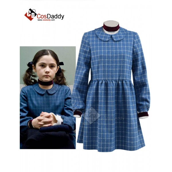 Orphan Esther Cosplay Costume Blue Plaid Dress Halloween Carnival Suit