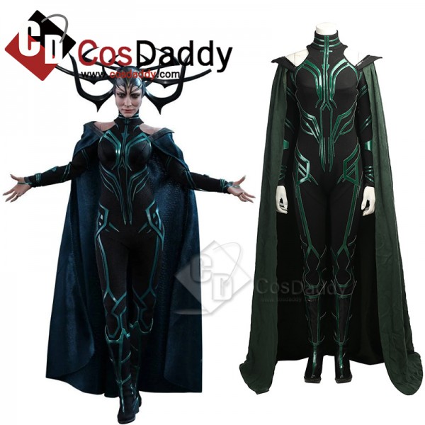 Thor Ragnarok Goddess Of Death Hela Cosplay Costume Dark Green Jumpsuit Full Set