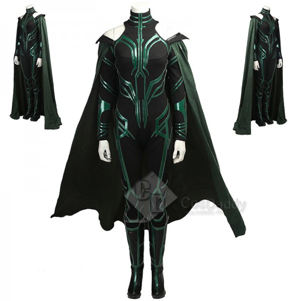 Thor Ragnarok Goddess Of Death Hela Cosplay Costume Dark Green Jumpsuit Full Set