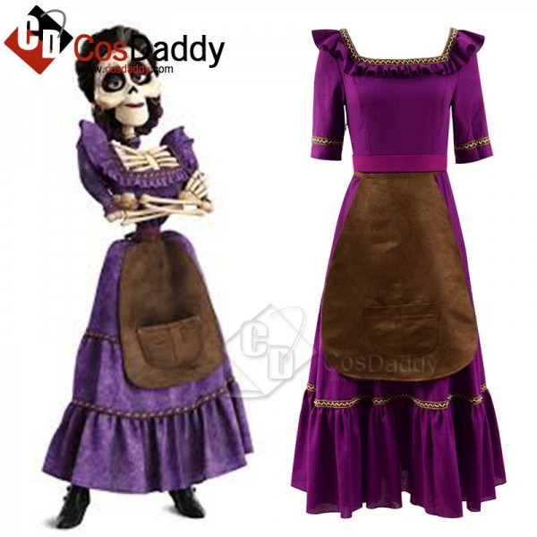 Coco (2017) Mama Imelda Cosplay Costume Purple Dre...