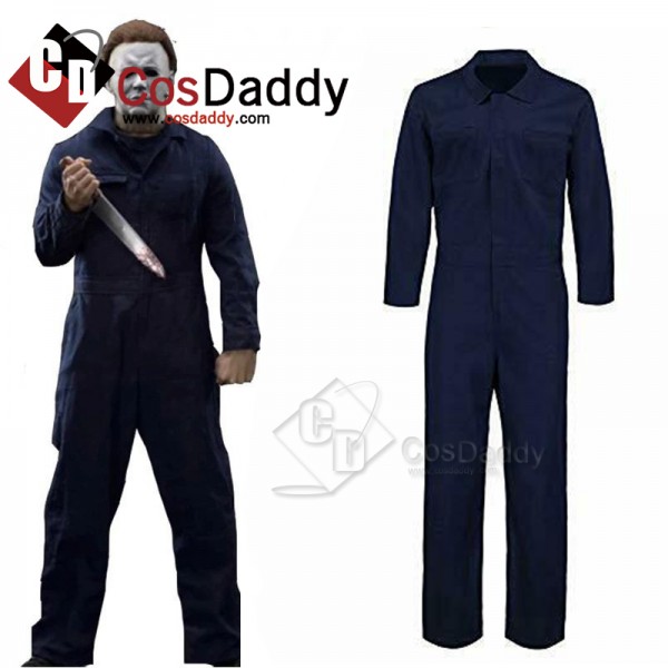 Michael Myers Horror Killer Cosplay Costume Dark Blue Jumpsuit For Kids