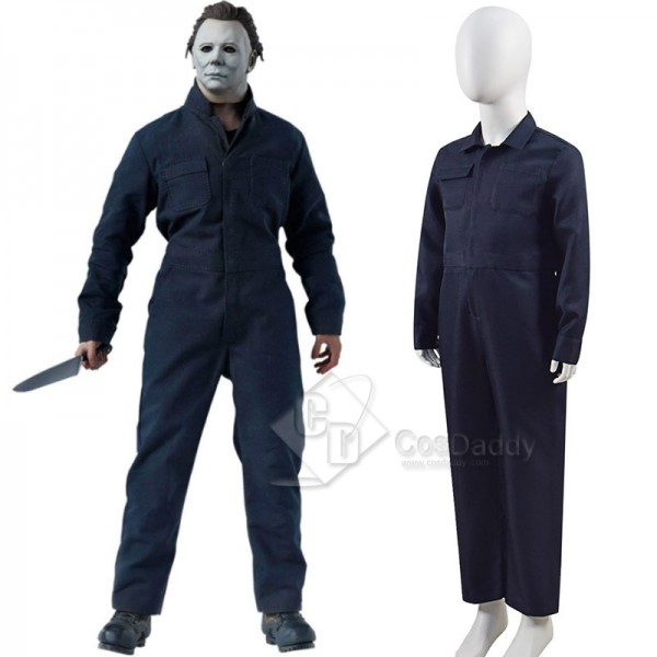 Michael Myers Horror Killer Cosplay Costume Dark Blue Jumpsuit For Kids