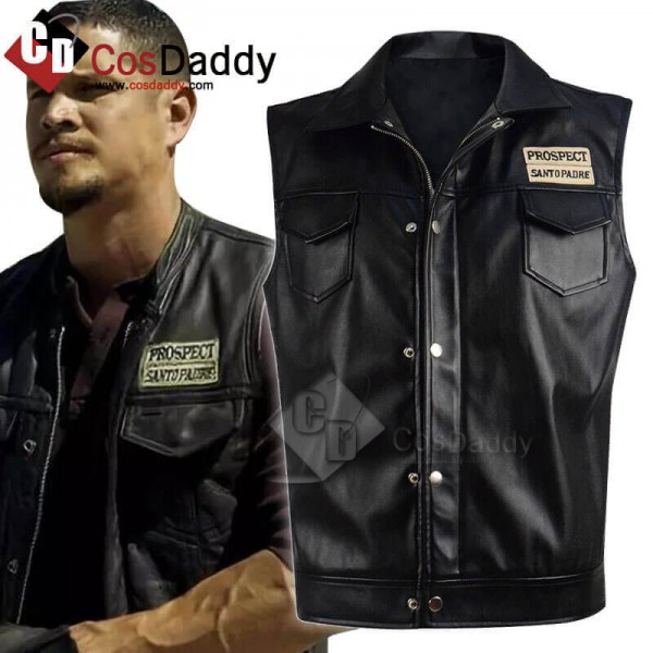 New Mayans MC Ezekiel Reyes Black Leather Vest Cosplay Costume