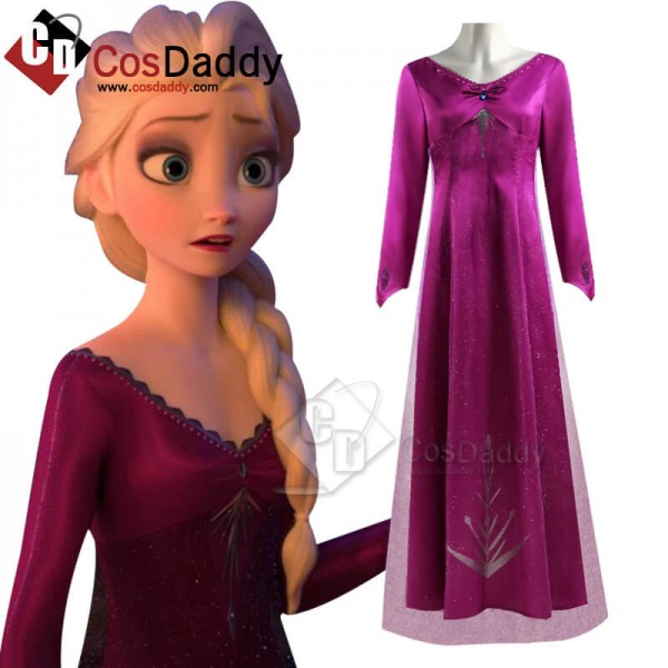 Disney Frozen 2 Elsa Dress Snow Queen Purple Cosplay Costume