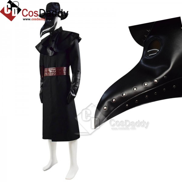 Halloween Plague Doctor Costume Outfit Cosplay Beak Mask Hat for sale