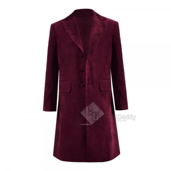 Fourth 4th Doctor Velvet Trench Coat Burgundy Dr. Cosplay Costume