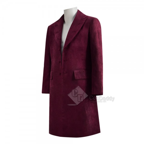 Fourth 4th Doctor Velvet Trench Coat Burgundy Dr. Cosplay Costume