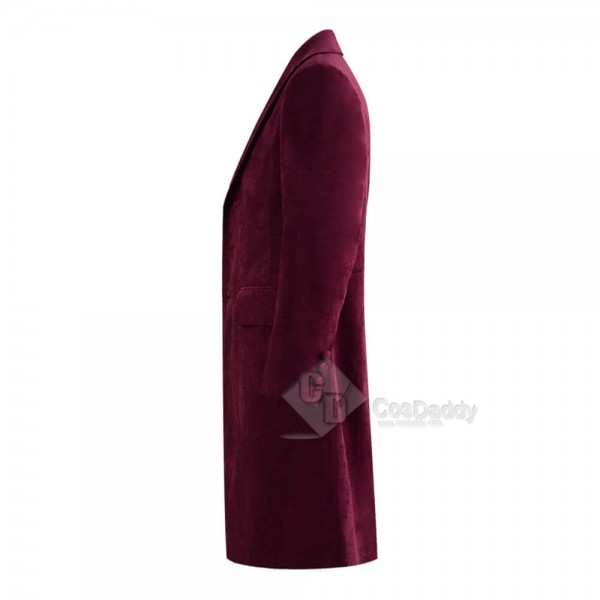 Fourth 4th Doctor Velvet Trench Coat Burgundy Dr. Cosplay Costume