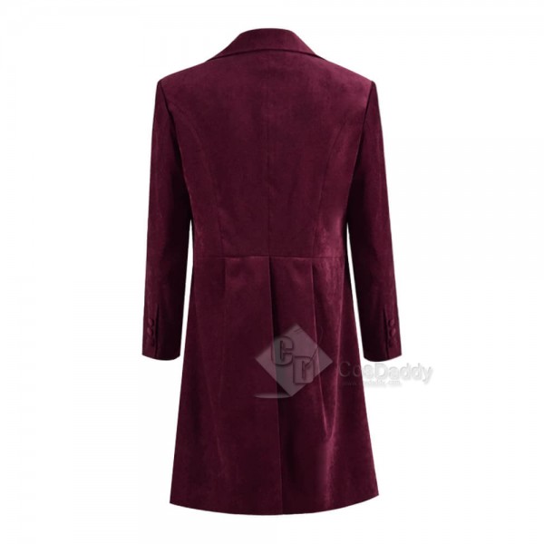 Fourth 4th Doctor Velvet Trench Coat Burgundy Dr. Cosplay Costume