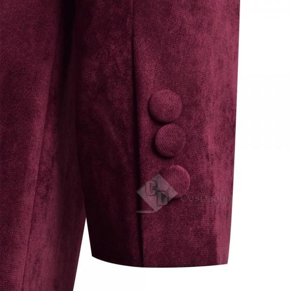 Fourth 4th Doctor Velvet Trench Coat Burgundy Dr. Cosplay Costume