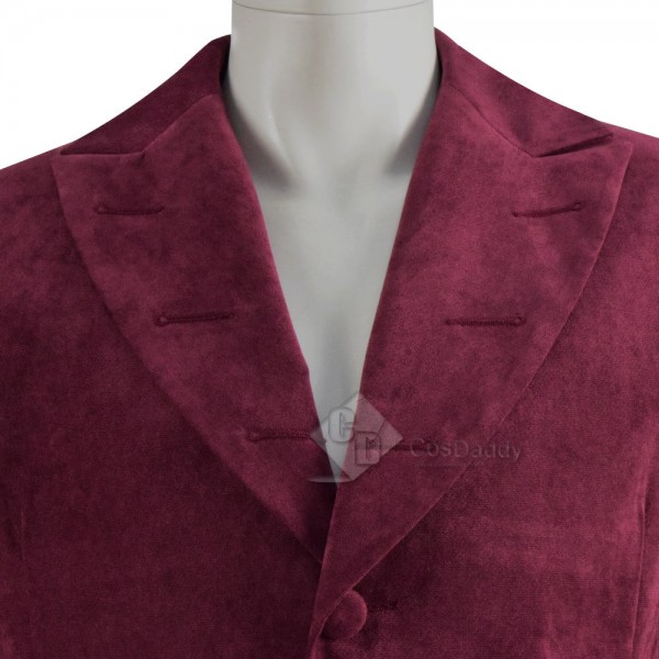 Fourth 4th Doctor Velvet Trench Coat Burgundy Dr. Cosplay Costume