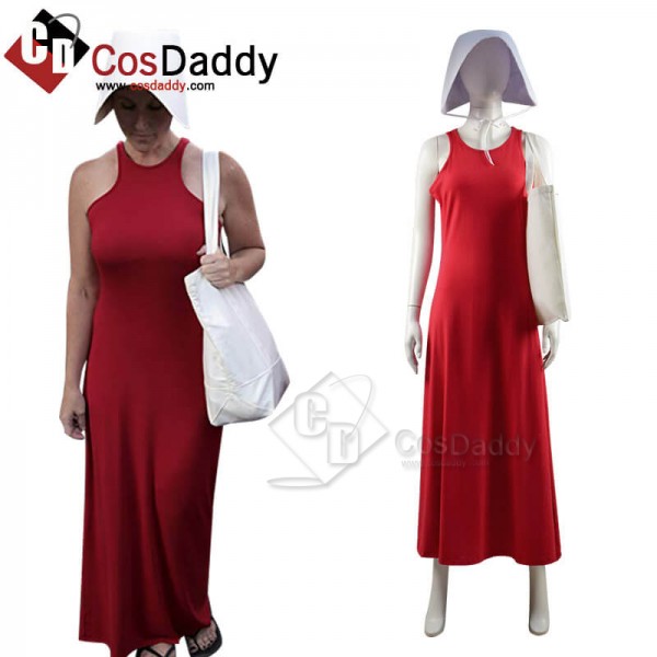 The Handmaid's Tale Cosplay Costume Halloween Red Dress With Bag