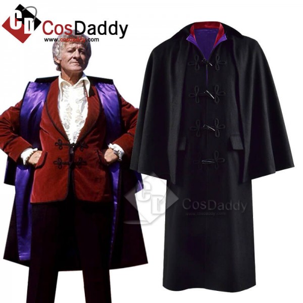 Doctor Who Third 3rd Doctor Cape Cloak Red Jacket Coat Cosplay Costume