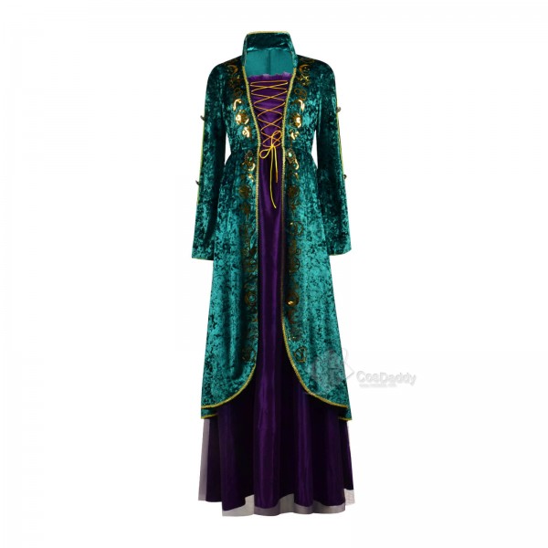 Best Hocus Pocus Deluxe Winifred Sanderson Dress Outfit Cosplay Costume 