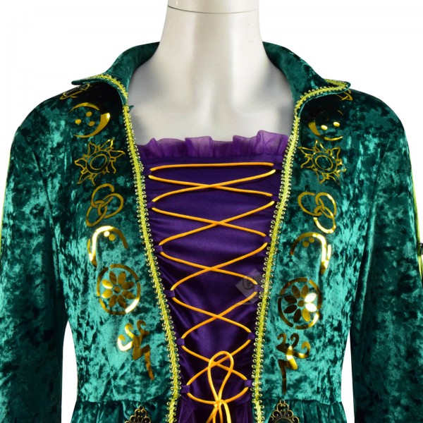 Best Hocus Pocus Deluxe Winifred Sanderson Dress Outfit Cosplay Costume 