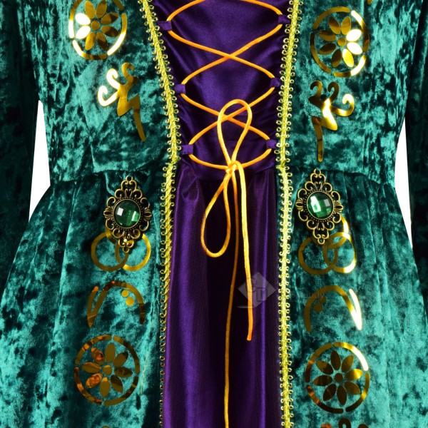 Best Hocus Pocus Deluxe Winifred Sanderson Dress Outfit Cosplay Costume 