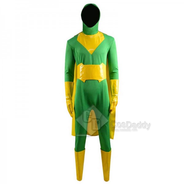 CosDaddy WandaVision Vision Green Jumpsuit Bodysuit Cape Cosplay Costume For Sale 