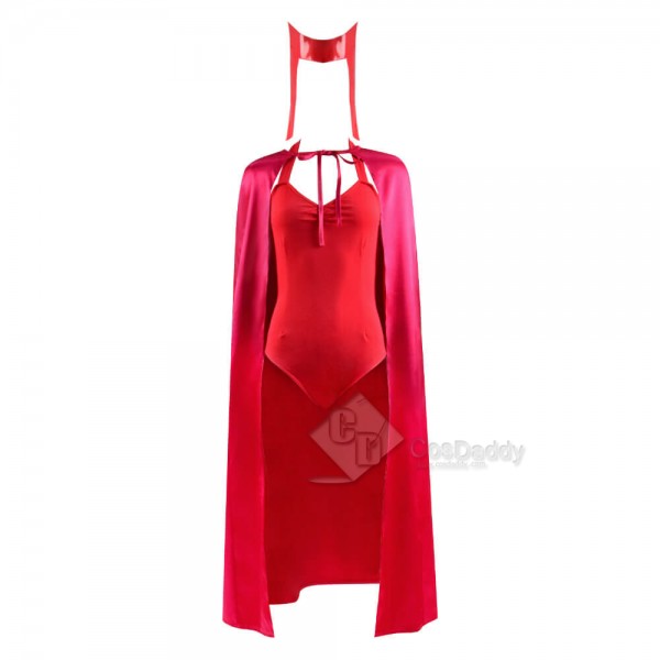 WandaVision Wanda Maximoff Scarlet Witch Red Jumpsuit Bodysuit Cape Full Set Cosplay Costume 