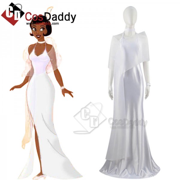 CosDaddy Disney Princess Tiana White Chiffon Princess Dress Cosplay Costume