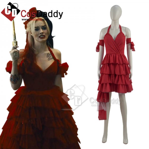 CosDaddy Suicide Squad Harley Quinn 2021 Movie Red Dress Cosplay Costume