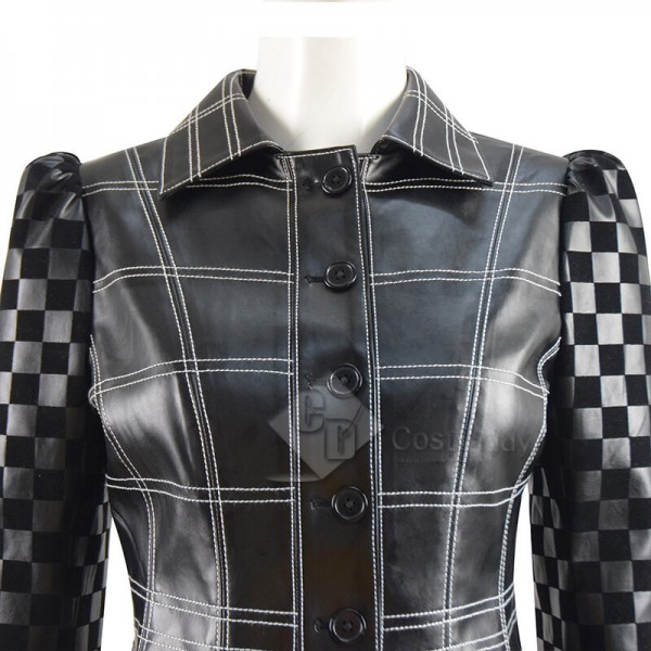 Cruella de Vil Cruella 2021 Outfits Emma Stone Leather Jacket Skirt Suit