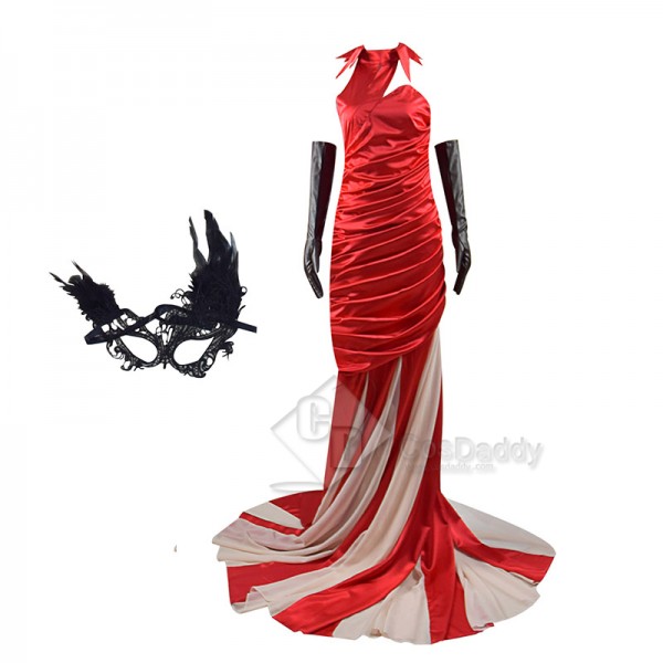 2021 Disney Movie Cruella Costume Cruella De Vil Red Dress Adaption Style