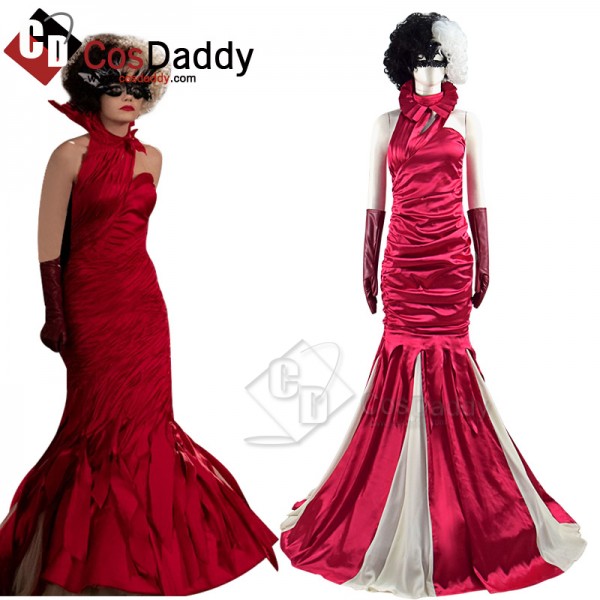 2021 Cruella Deville Cosplay Costume Red Dress Emm...