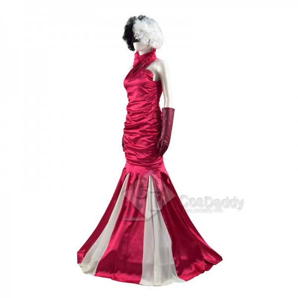 2021 Cruella Deville Cosplay Costume Red Dress Emma Stone Outfit