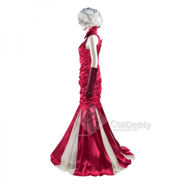 2021 Cruella Deville Cosplay Costume Red Dress Emma Stone Outfit