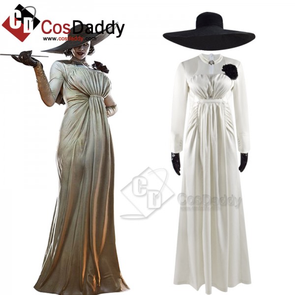 Resident Evil Village Lady Alcina Dimitrescu Cosplay Costume Halloween Carnival Suit White Dress