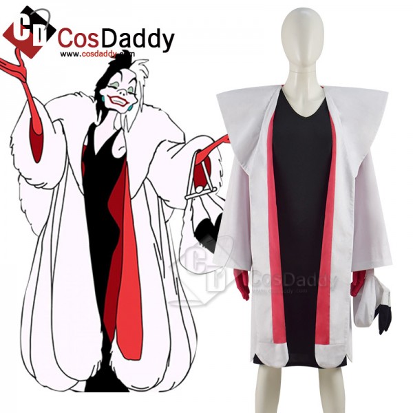 101 Dalmatian Cruella Cosplay Costume Cruella De Vil Dress Coat Outfits