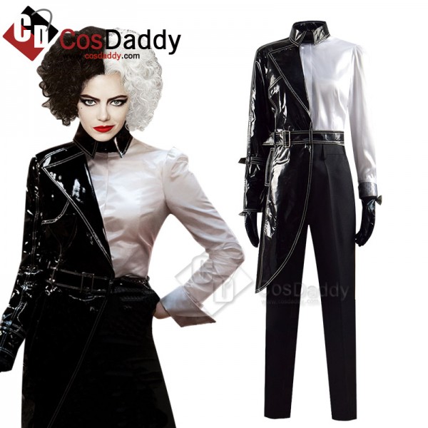 Cruella De Vil Cosplay Costume Cruella Black White Shirt Coat Pants Halloween Suit