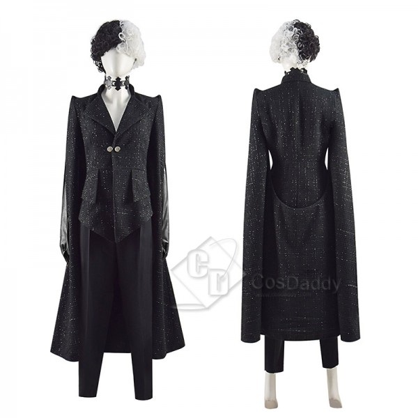 2021 Disney Movie Cruella De Vil Cosplay Costume Black Coat With Wig