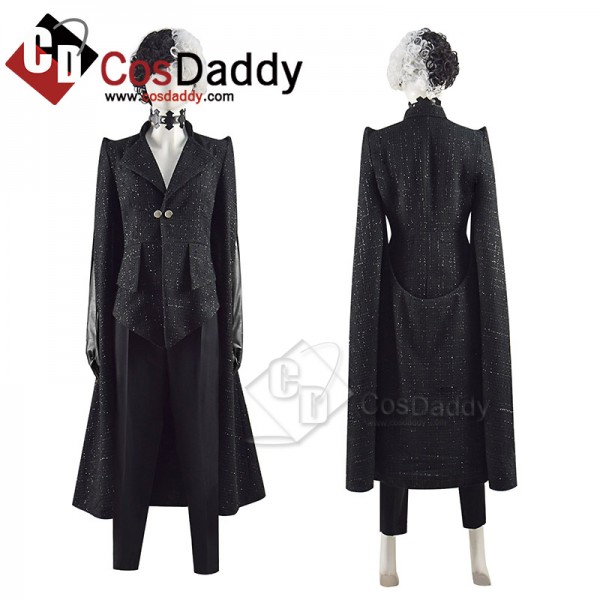 2021 Disney Movie Cruella De Vil Cosplay Costume Black Coat With Wig