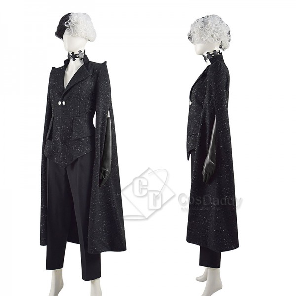 2021 Disney Movie Cruella De Vil Cosplay Costume Black Coat With Wig