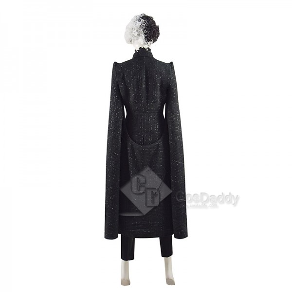 2021 Disney Movie Cruella De Vil Cosplay Costume Black Coat With Wig