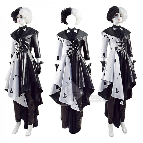 2021 Cruella Dalmatian Coat Costume Cruela Devil Halloween Costumes Ideas Leather Style