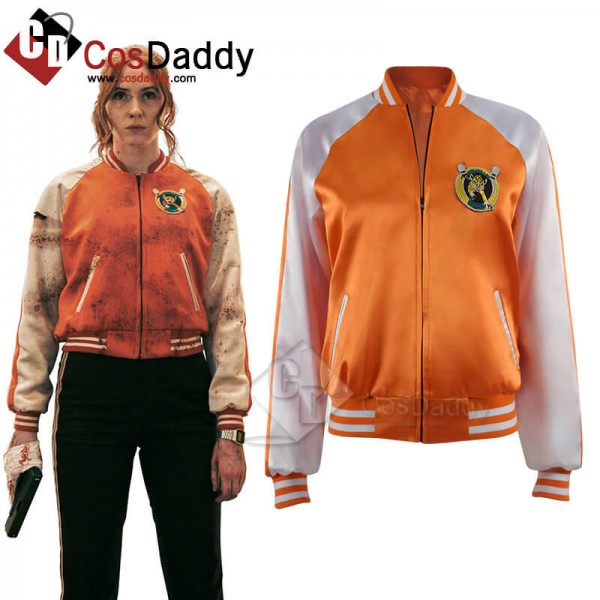 Sam Gunpowder Milkshake Karen Gillan Jacket Coat with Embroidered Letters