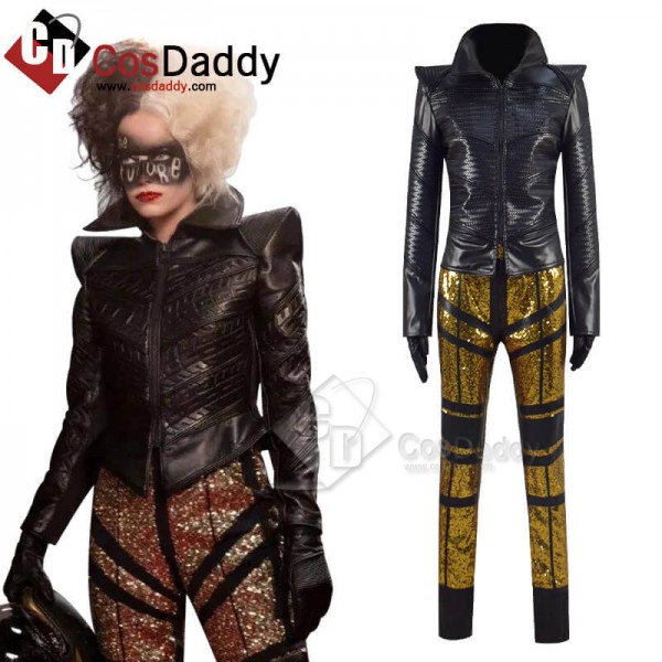 2021 Cruella Black Leather Jacket Cruella de Vil H...