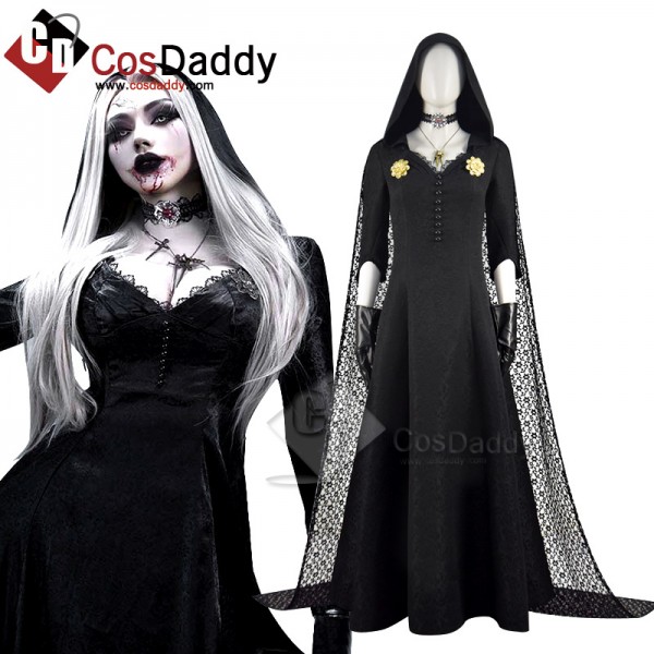 Resident Evil Village Vampire Lady Dimitrescu Daughter Daniela Cosplay Costume Black Dress Outfit