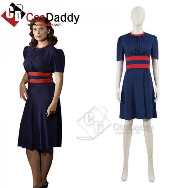 CosDaddy What If Peggy Carter Blue Dress Classic Peggy Dress Cosplay Costumes