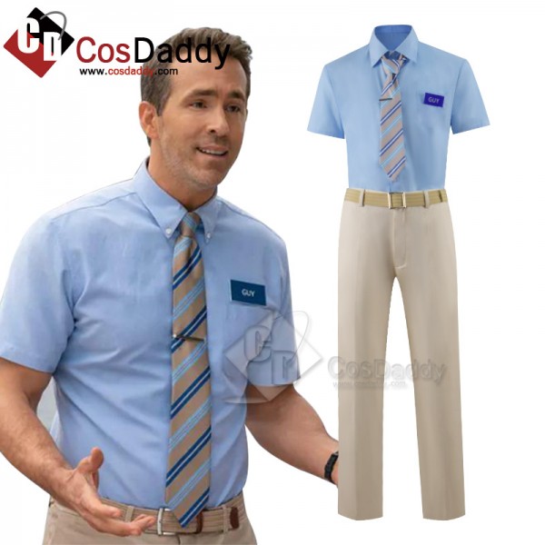 Free Guy Ryan Reynolds Cosplay Costume Shirt Pants Full Set Halloween Suit