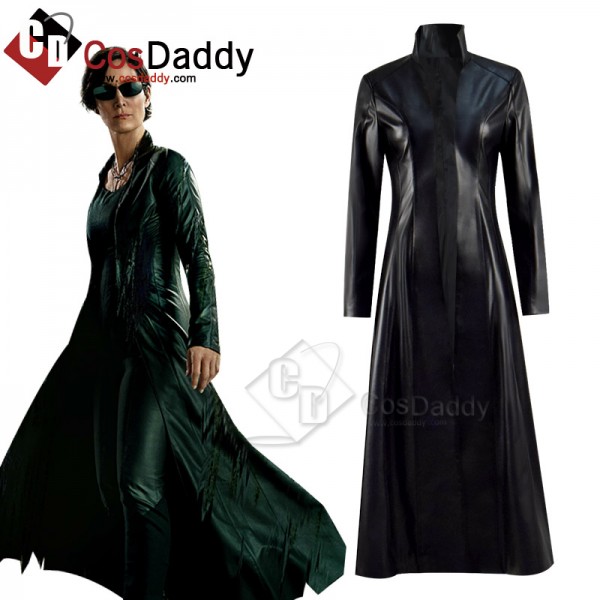 2021 Movie The Matrix Resurrections Trinity Cosplay Costume Black Leather Coat Jacket