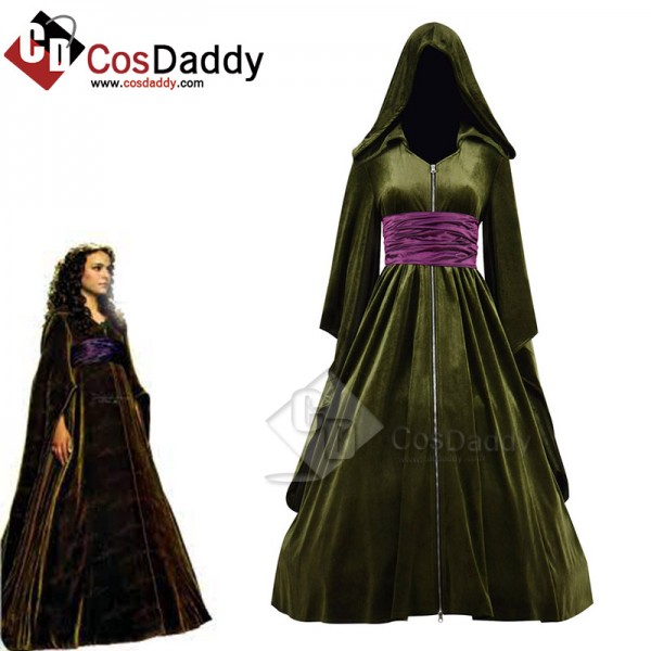 Star Wars 3 Revenge of the Sith Padme Amidala Green Velvet Dress Cosplay Costume Gown